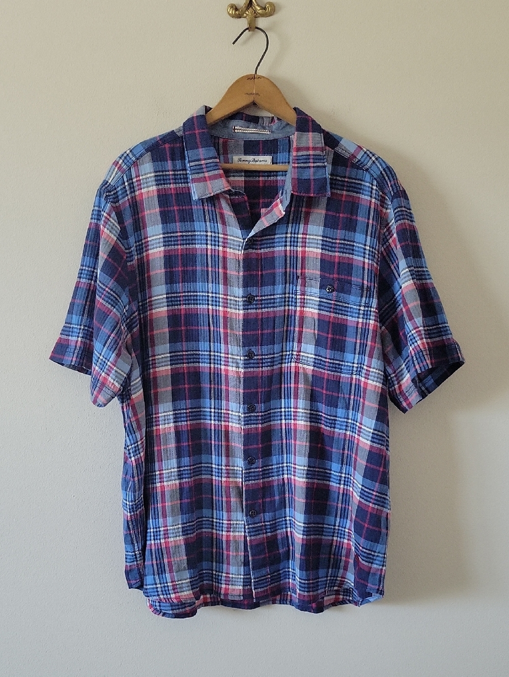 Tommy Bahama Blue Red Plaid Short Sleeve Button‎ Down Size XL